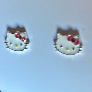 Hello Kitty Earrings Silver For Pierce Ears W/Red Bow, Cute Sanrio Original’s